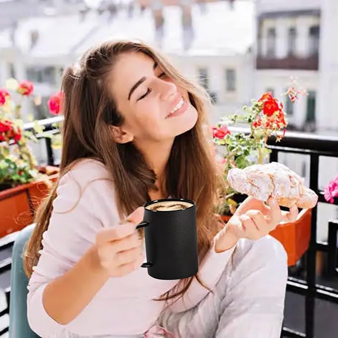 Coffee Mugs, Matte Black Ceramic Mug Set of 2, 13.5 OZ Large Coffee Set with Black Coffee Spoons, Big Cups for Cappuccino Latte or Tea for Home Office Restaurant or Bar, for Men and Women Couple Gift