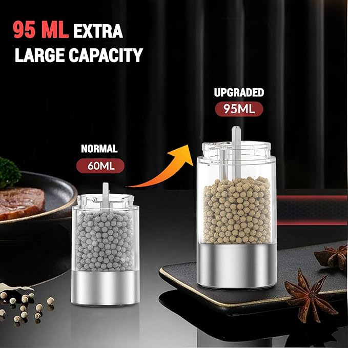 [Upgraded Larger Capacity] Electric Salt and Pepper Grinder Set with USB Charging Base, 95ml Large Capacity, Adjustable Coarseness,Stainless Steel Automatic Pepper Mill (Upgraded Capacity-A)