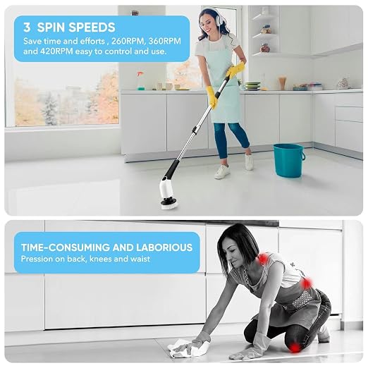 ADDPLUS Electric Spin Scrubber, Cordless Cleaning Brush Power Shower Scrubber Long Handle Extendable Handheld & Farberware Professional Heat Resistant Nylon Meat and Potato Masher