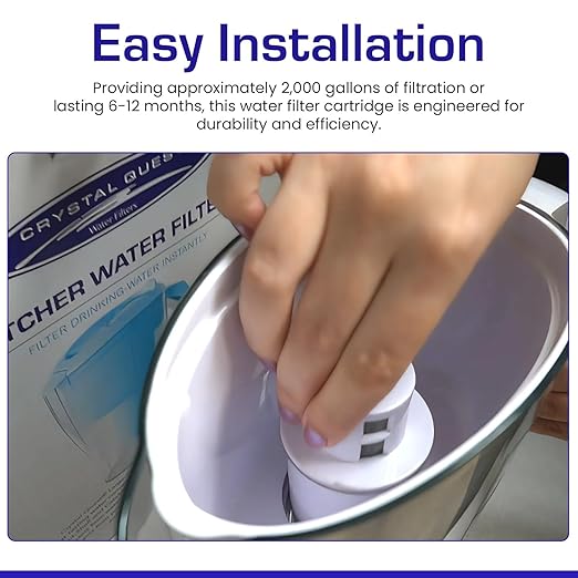 Crystal Quest Standard/SMART Water Filter Pitcher Cartridge – Advanced Filtration for Clean, Healthy Water, Removes Contaminants, Long-Lasting, Easy Installation, 2,000 Gallons [Pack of 6]