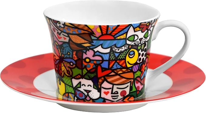 Britto Romero Bone China Coffee & Tea Cup with Saucer Plate, 6.7 oz, Nature in Harmony