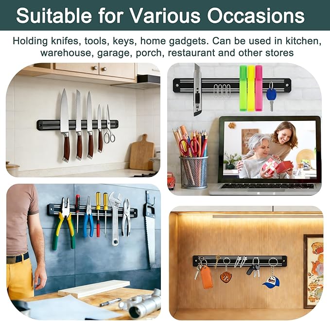 Magnetic Knife Strips（13 Inch Length),Magnetic Knife Holder for Wall/Refrigerator,Magnetic Knife Bar with Multi-Purpose Functionality as a Knife Holder, Knife Strip, Magnetic Tool Organizer