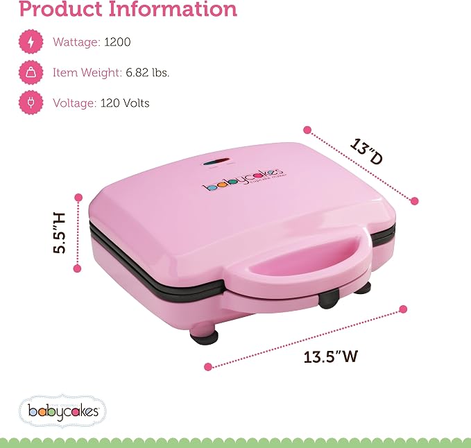 Babycakes Full Size 12 Cupcake Maker - Kitchen Appliance with Nonstick Coating & Latching Handle - Machine for Full-Sized Cupcakes - Includes Manual with Cupcake Recipes