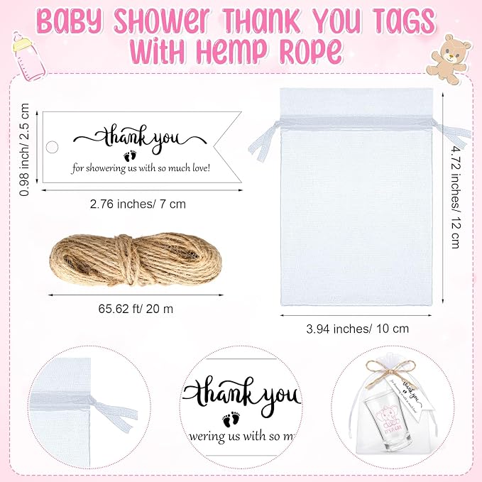Pickmesh 25 Sets Baby Shower Shot Glasses for Guests Include Acrylic Clear Shot Glasses Thank You Cards Organza Bags Babies Shower Gifts for Gender Reveal Party Supplies (Elephant Girl)