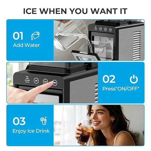 Electactic Countertop Ice Maker with 2L Dual Water Tank, 8 Bullet Ice Fast in 6 Mins, 26 lbs/Day, 2 Ice Sizes, Self-Cleaning Mode,Compact Portable Ice Machine for Home and RV, Stainless Steel