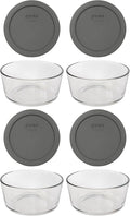 Pyrex 7201 4-Cup Glass Bowl & 7201-PC Puddle Gray Lid (4-Pack) - Made in USA