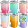 6 Pack 3 oz Gradient Mini Tumbler Shot Glass with Straw and Lid,Sublimation Shot Glasses Stainless Steel Vacuum Insulated Mini Tumblers Cups Gifts for Wedding Cocktail Party