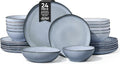 Herogo Stoneware Dinnerware Sets for 6, 24 Piece Ceramic Dinner Dishes Set, Irregular Handmade Plates and Bowls Dishware, Crack and Scratch Resistant, Reactive Glaze, Smoky Blue