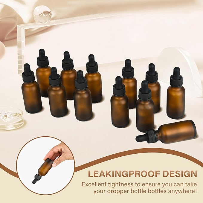 NOOEEISS 12 Pcs, 1oz Dropper Bottle, Amber Glass Eye Dropper Bottle, Tincture Bottles with Dropper, Pretty Finish, Leak-Proof Design, Stronger Suction for All Kinds of Mixed Liquids