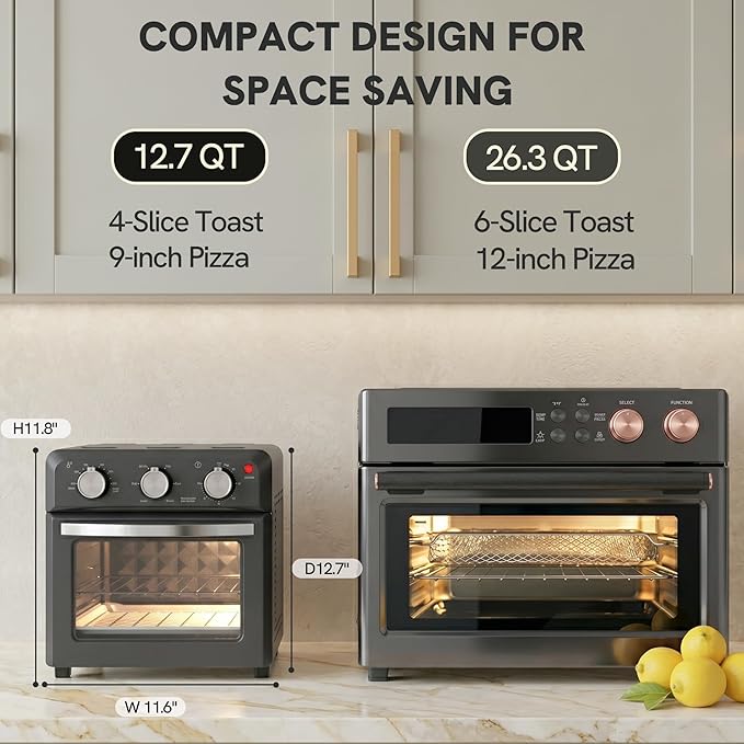 VAL CUCINA 6-in-1 Air Fryer Toaster Oven Combo, Compact 12.7 QT Small Countertop Convection Oven, Fits 9" Pizza & 4 Toast, Hexagon Hybrid Heating, Enamel Baking Pan