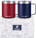 SUNWILL Travel Coffee Mug Set of 2, Insulated Tumbler with Lid, 14 oz Stainless Steel Cup with Handle for Camping, Office, Home, Powder Coated Navy Blue & Wine Red