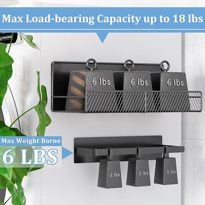 DTUQYX Magnetic Shelf for Washing Machine 4-Pack: Widen Magnetic Laundry Organizer (5"-6") with Hanger Organizer, Strong Magnet, Rust Proof, Heavy Duty Magnetic Spice Rack for Refrigerator (Black)