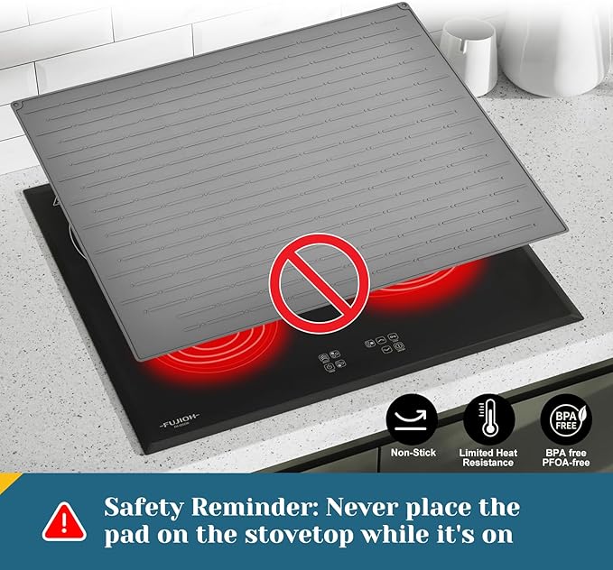 Cook's Aid Stove Top Cover for Electric Stove - Silicone Stove Mat for Glass Top Stove, Glass Cooktop Protector, Dish Mat Drying Kitchen Mat (Grey, 20x28 Inch)