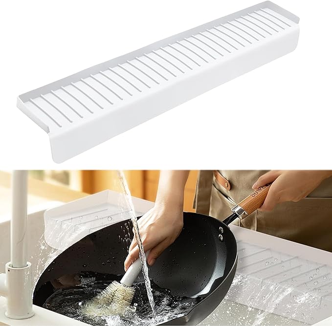 Silicone Sink Splash Guard & Edge Protector, 30 Inch Extra Long Kitchen Sink Splash Guard with Suction Cups, 5° Tilt Water Drip Back Design, DIY Cuttable Fits Any Size Single or Double Sink - White