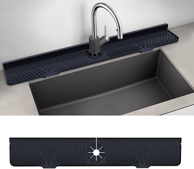 33inch Kitchen Sink Splash Guard Mat,Silicone Material Protects Faucet Handle from Dripping Water,Faucet Mat Splash Catcher,Multipurpose for Kitchen Sink, Bathroom, Sink Sponge Holder