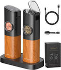 FORLIM Gravity Electric Salt and Pepper Grinder Set, Upgraded Large Capacity, USB Rechargeable Pepper grinder Automatic One Hand Operated, Adjustable Coarseness with LED Light（Natural Wood Grain）