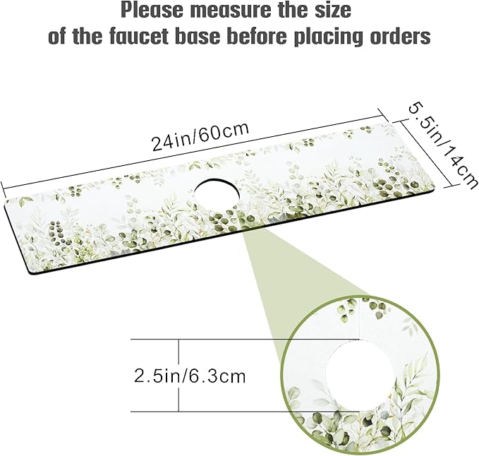 Sink Faucet Absorbing Mat, 2 Pack Drying Mat Around Faucet Sink Splash Guard Behind Faucet Sinkmat For Kitchen Bathroom Island Rv 24 * 5.5 Inch (60 * 14 cm)