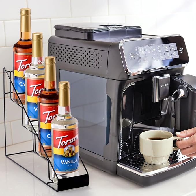 kimilus Coffee Syrup Rack for Coffee Bar Accessories, Fits with Torani and Monin Syrup, Coffee Bar Organizer Holds 4 Bottles 2 Pack