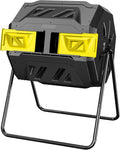 Compost Bin Outdoor, 43-Gal Dual Chamber with Steel Frame, Lagre Compost Tumbler with 2 Sliding Door and Aeration System, 360° Rotating, Tumbling Composter Bin for Kitchen, Garden, Yard, Black Yellow