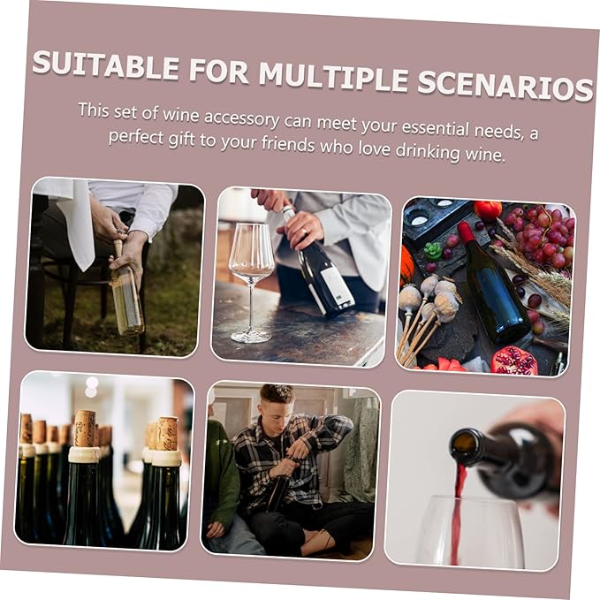 6-Piece Wine Opener Set Vacuum Wine Stoppers Aerator Pourer and Corkscrew for Parties