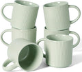 famiware Coffee Mug Set for 6, Star 12 oz Catering Mugs Cup Set with Handle for Coffee, Tea, Cocoa, Milk- Ceramic Stoneware Drinkware Set, Light Green