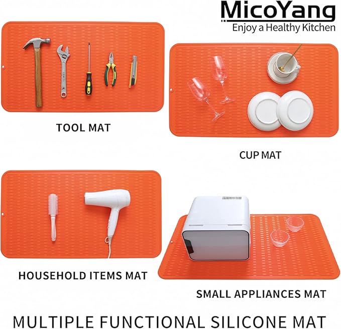 MicoYang Silicone Dish Drying Mat for Multiple Usage,Easy clean,Eco-friendly,Heat-resistant Silicone Mat for Kitchen Counter or Sink,Refrigerator or Drawer Liner Orange 4XL 32 inches x 18 inches