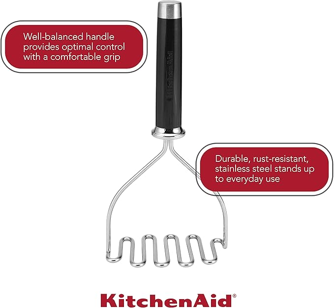 KitchenAid Gourmet Stainless Steel Wire Masher, 10.24-Inch, Black & Classic Multifunction Can Opener / Bottle Opener, 8.34-Inch, Black