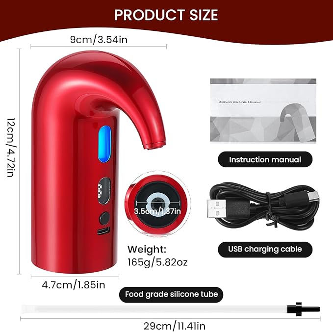 BLUBYEES 3-in-1 Electric Wine Aerator, Decanter & Dispenser Set – USB Rechargeable Automatic Wine Pourer, Ideal Gift for Wine Lovers