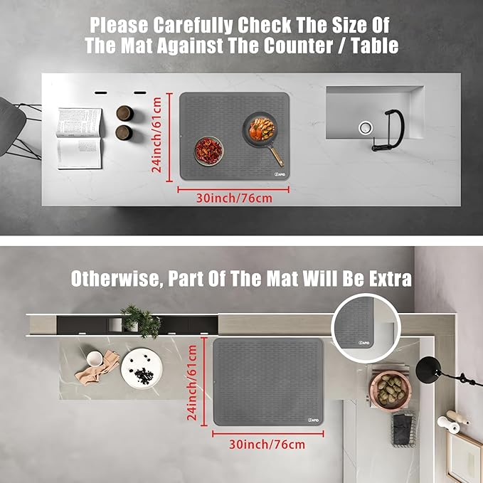 Extra Large 30 x 24 Inch Silicone Dish Drying Mat for Dish Drying Rack, Easy Clean Silicone Drying Mat for Kitchen Counter, Non-Slip Dish Drain Matt, Heat Resistant Silicon Dish Mat, Gray, SAPID