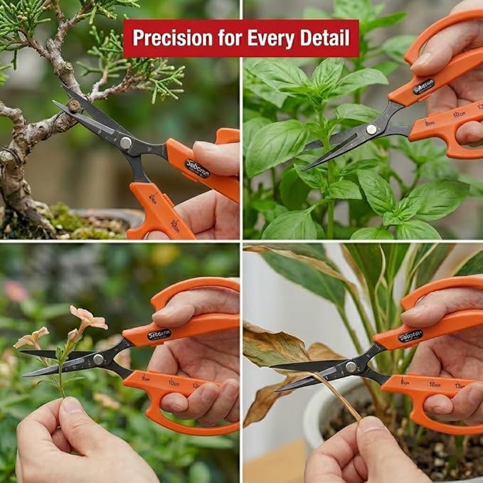 Saboten Fluorine Coated Straight Blade Trimming Scissors Orange PT-1 160mm Precision Gardening Bonsai and Floral Shears Made in Japan