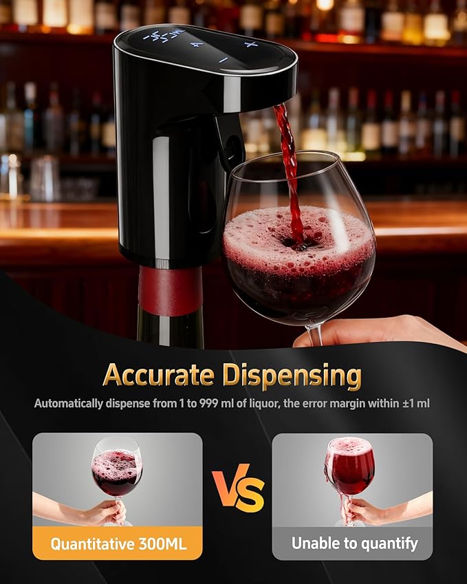 Mothers Day Gift Essential,5-in-1 Electric Wine Decanter & Smart Liquor Dispenser,Automatic Aerator&Pourer with 1-999ml Precision Dosing | Gift for Mom,Women,Dad,Wine&Whiskey Lovers,Birthday (Black)