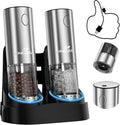 [Upgraded Larger Capacity] Electric Salt and Pepper Grinder Set with USB Charging Base, 95ml Large Capacity, Adjustable Coarseness,Stainless Steel Automatic Pepper Mill (Upgraded Adjustment-B)