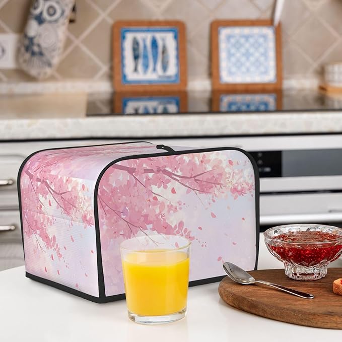 Toaster Cover 4 Slice Japanese Art Flower Cherry Blossom Kitchen Small Appliance Covers with Pockets Dust and Fingerprint Protection