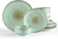 Sweejar Dinnerware Sets Service for 4, 12 pcs Porcelain Plates and Bowls for Kitchen, Housewaring Gift, Chip and Scratch Resistant Dish Set, Handmade Dishwasher and Microwave Safe Plate Set, Green