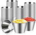 100 Pcs 2.5oz Metal Ramekins Stainless Steel Condiment Cups Reusable Dipping Sauce Cups Bulk Small Sauce Container Stackable Round Dipping Bowls for Dish Butter Kitchen Restaurant Commercial Serving Party Dinner Cooking