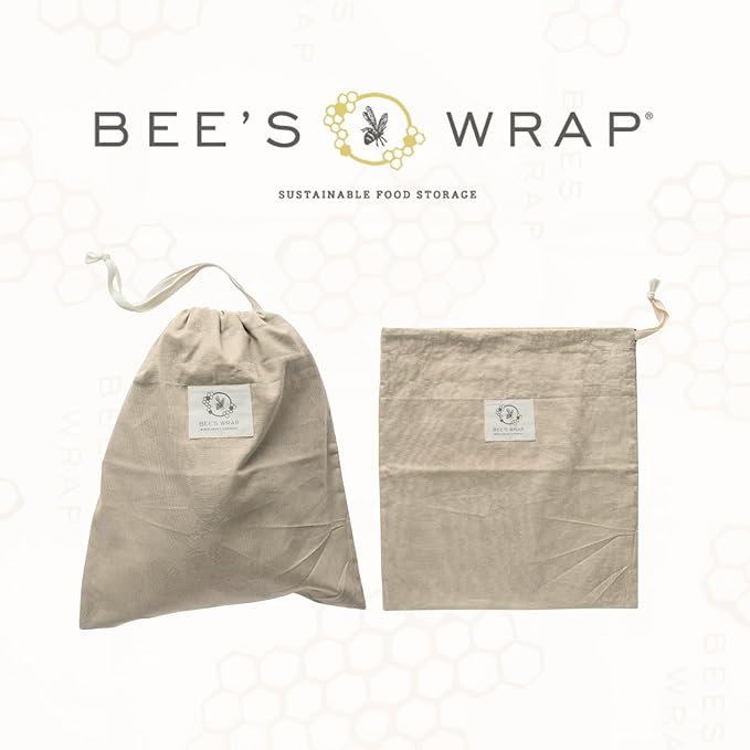 Bee’s Wrap Beeswax Bread Bag - 2 Bakery Lane Reusable Beeswax-Lined Bread Storage Bags - Breathable & Sustainable Homemade Bread Saver - Plastic Free Eco-Friendly Alternative