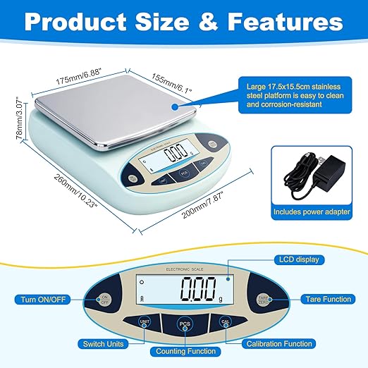 Lab Scale 5000g x 0.01g, High Precision Digital Analytical Balance, 0.01g Accuracy Electronic Scale with Backlit LCD, for Laboratory, Kitchen, Jewelry, Scientific Research
