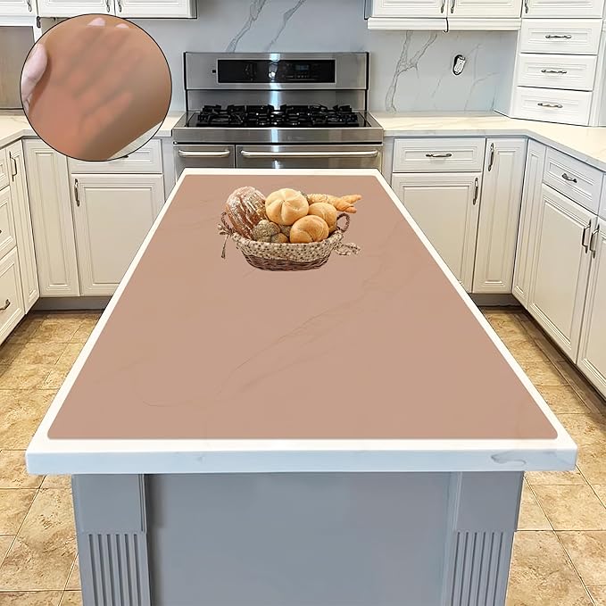 47.3''x23.6''(120cmx60cm) Extra Large Silicone Mat for Kitchen Counter, 1.5MM Thick Non-Slip Heat Resistant Countertop Protector, Waterproof Durable Kitchen Mat for Countertops, Translucent Brown