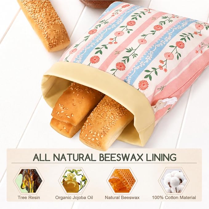 Beeswax Bread Bags for Sourdough, 2 Pack Reusable Bread Bag for Storage XL 17x13 Inch, Powder Blue Bread Bags for Homemade Sourdough - Keep Fresh, Freezer Safe