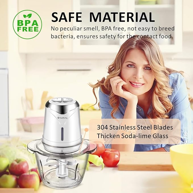 Cordless Food Processor Electric Chopper, Small Wireless Processor 6000mAh Battery with 5cup/1.2L Glass Bowl for Vegetable, Onion, Baby Food, Mini Garlic Chopper Portable Meat Blender Mixer, White