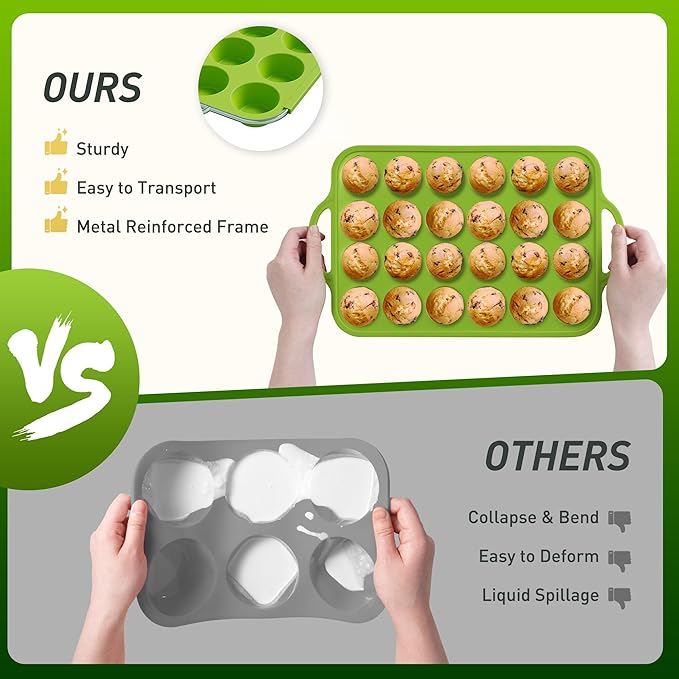 24 Cups Silicone Muffin Pan with Metal Reinforced Frame Cupcake Tray Egg Mold Great Grandma Christmas Xmas Birthday Mother Gifts Ideas Grandmother Gigi Granny Nana Glamma Mawmaw Yaya AAbuelita Mamaw
