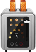 Touch screen Toasters 2 slice,Stainless Steel Digital Timer Toaster with Sound Function,6 Bread Types & 6 Shade Settings,Smart Extra Wide Slots Toaster with Bagel,Defrost Functions,Silver