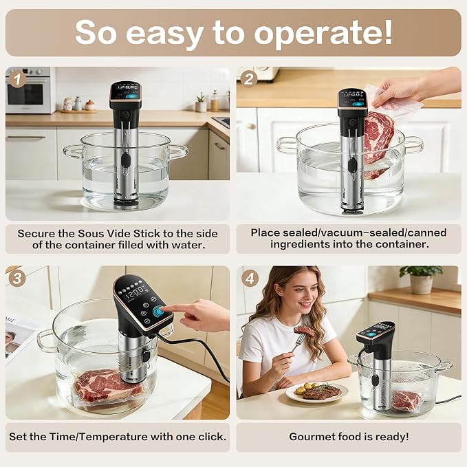 1300W Sous Vide Cooker | Quiet Immersion Circulator with Brushless Motor, IPX7 Fully Waterproof, 6 One-Touch Presets,No APP