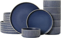 Dinnerware Set Service for 6, 18-Piece Ceramic Plates and Bowls Set, Chip & Scratch Resistant, Microwave and Dishwasher Safe, Modern Minimalist Tableware for Everyday Use, Matte Blue