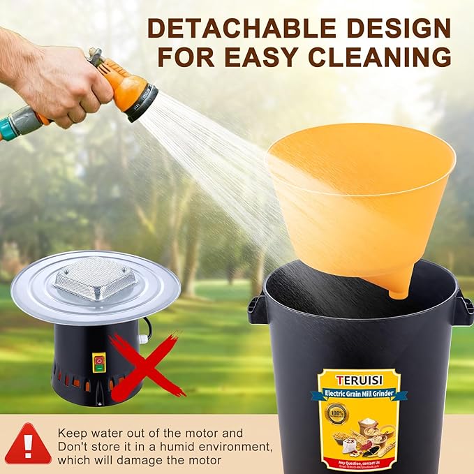60L Grain Mill Grinder, 15.8 Gallons Electric Grain Mill Corn Grinder, 1500W Dust-Free Dry Cereals Grinders with Detachable Hopper & 6 Size Sieves for Farm Home Wheat Spice Rice Feed Flour