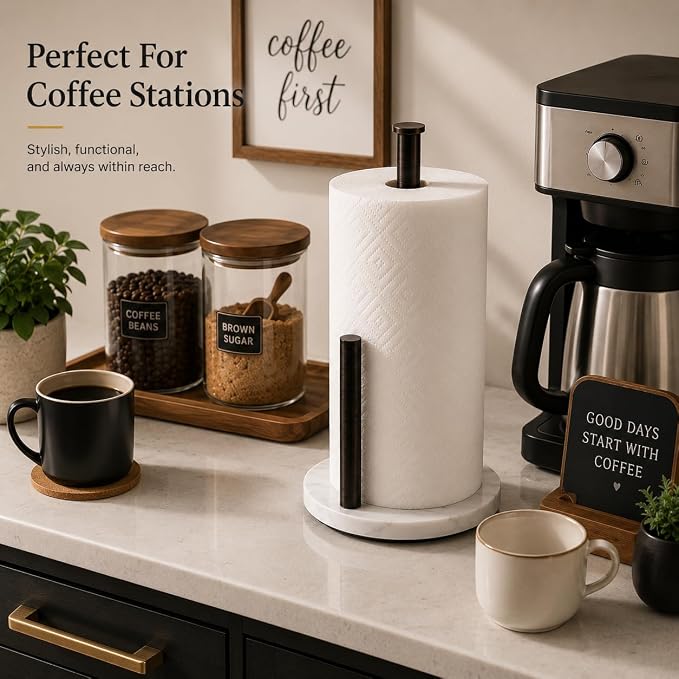 Oil Rubbed Bronze Paper Towel Holder,Stainless Steel Paper Towel Holder for Kitchen Roll Organize, Standard or Jumbo-Sized Roll Paper, Countertop Roll Dispenser with Marble Base