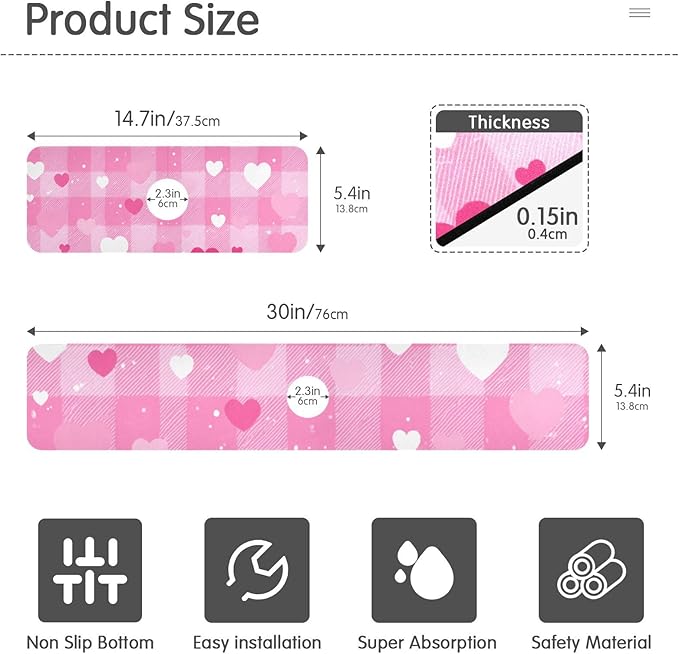 Kitchen Sink Splash Guard 2 PCS 14.7 Inch Sink Faucet Mat Splash Guard for Bathroom Countertop Water Absorbent Foldable Cuttable Soft Washable Plaid Checkered Pink White Hearts Dots