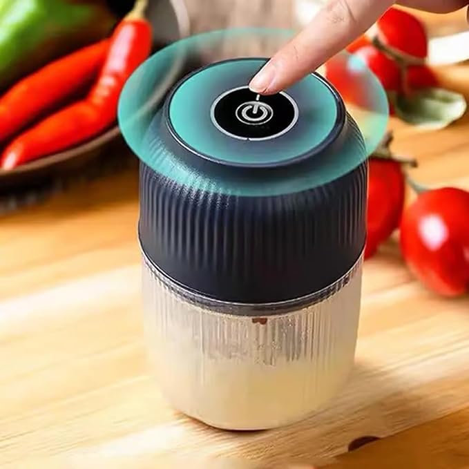 Electric Garlic Chopper, 320ML Mini Portable Veggie Chopper with 6 Sharp Blades, Rechargeable Electric Food Chopper Tool, Wireless Veggie Grinder, for Onions Ginger Chili Nuts Meat (Blue*2)