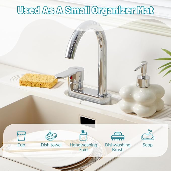 Stone Faucet Mat for Kitchen Sink with Oval Hole – 23.6" × 3.9" Diatomite Drying Stone Mat & Sink Protector, Quick-Dry Splash Guard Water-Absorbing Tray for Bathroom Counter（White.23.6 x 3.9）