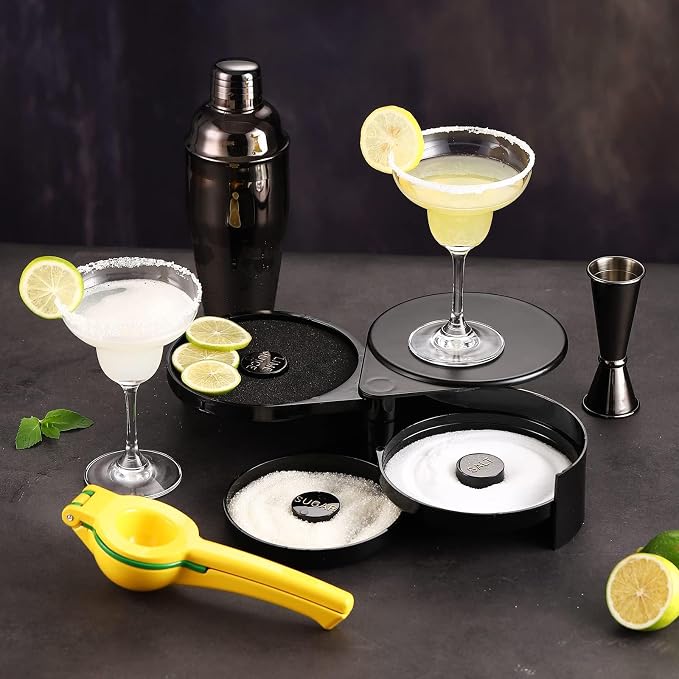 Margarita Kit - Set of 2 Margarita Glasses (8.5oz), 3-Tier Salt Rimmer, Stainless Cocktail Shaker & Jigger, Coasters，Cocktails Cards，Citrus Squeezer and More - Margarita Kit Gift Set